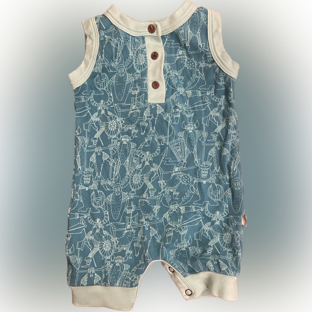 FINN AND EMMA girl boy romper green teal snap closure 3-6 months organic cotton